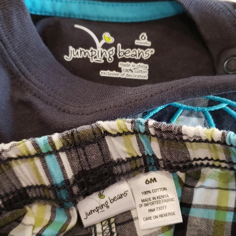 Elephant Hot Air Balloon Bodysuit and plaid Shorts Set baby boy size 6M - Picture 7 of 10